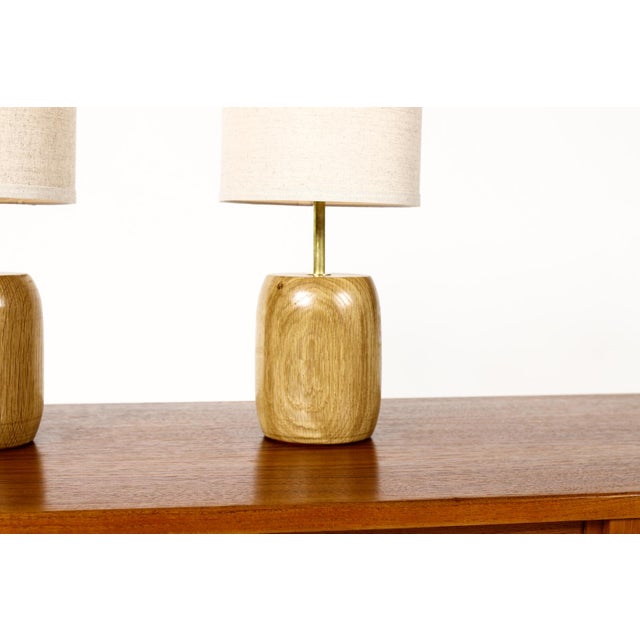 Studio Craft White Oak Table Lamps — Lathe Turned With Brass Detailing — Pair — Tl6 For Sale In Los Angeles - Image 6 of 8