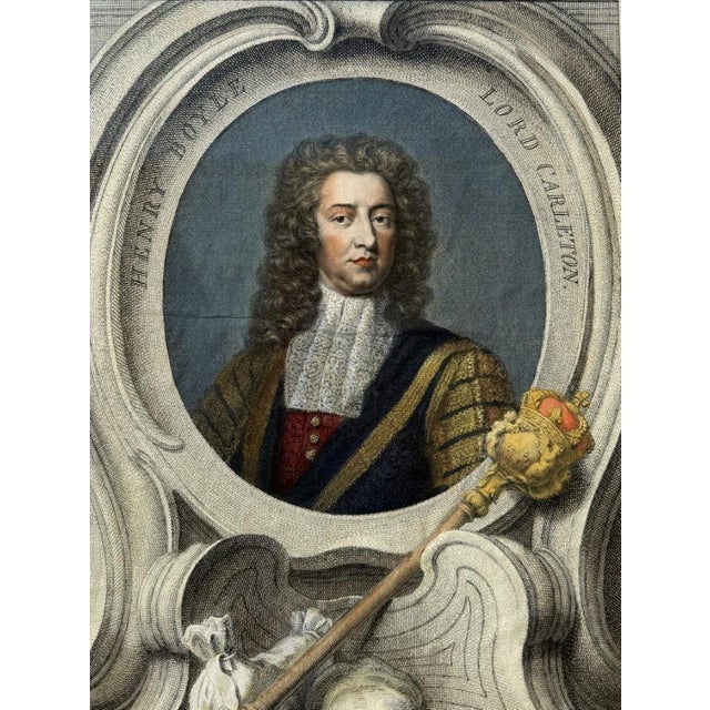 1741 Hand Colored Engraving of Henry Boyle, Lord Carleton by Jacobus Houbraken For Sale - Image 4 of 10