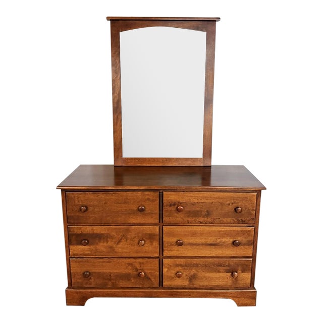 Late 20th Century Cherry Six-Drawer Dresser With Arched Mirror For Sale