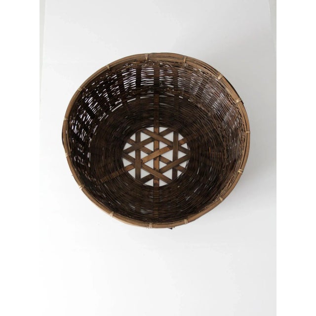 Wood Vintage Woven Reed Basket For Sale - Image 7 of 10