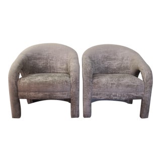 Vintage Vladimir Kagan Style Concrete Gray Chenille Chairs- A Pair For Sale