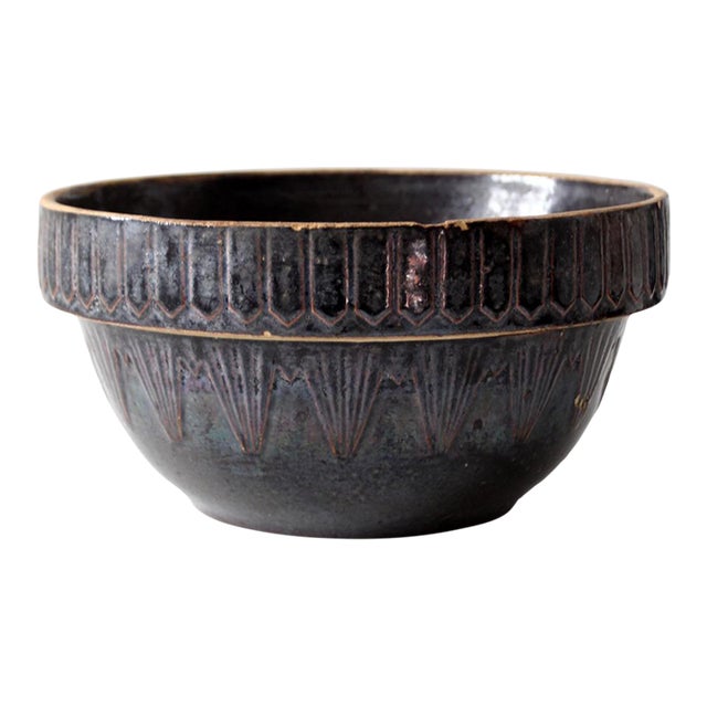 Antique Dark Brown Glazed Stoneware Bowl For Sale