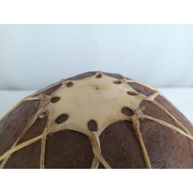 Tarahumara Olla Eartherware Water Jug With Rawhide Lacing and Display Stand For Sale - Image 15 of 17