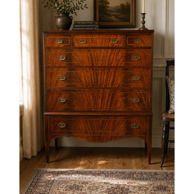 Vintage Dutch Woodcraft Shops Federal Style Flame Mahogany Chest on Stand C. 1945–1955 For Sale - Image 4 of 10