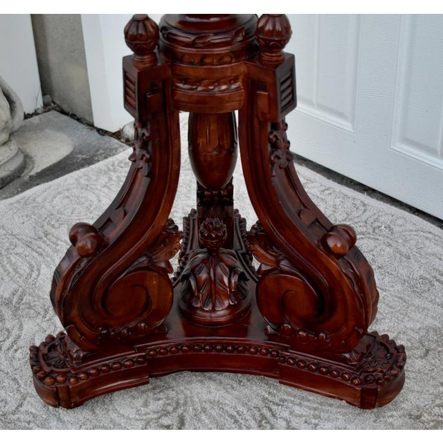 Traditional Vintage Carved Mahogany Regency Style Tall Pedestal/Plant Stand For Sale - Image 3 of 11