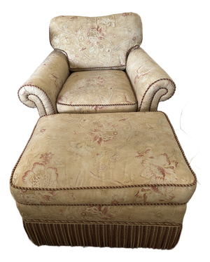 Ralph Lauren Fabric Covered Chair and Matching Ottoman