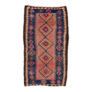 1960s Vintage Turkish Kilim Multicolor Handmade Tribal Wool Rug For Sale