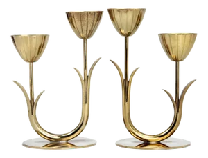 1950s Swedish Brass Ystad Metall Candlesticks - a Pair
