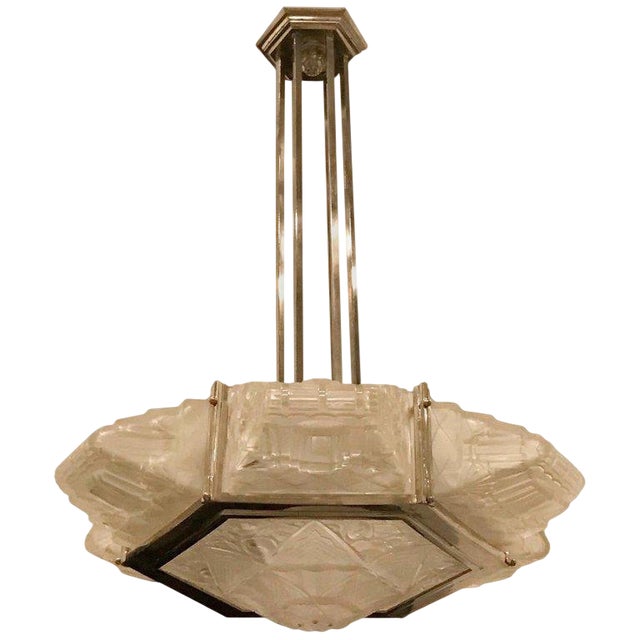 French Art Deco Pendant Chandelier by Hanots For Sale