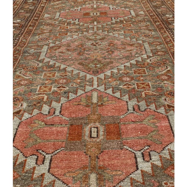 Tribal Antique Persian Hamedan in Rustic Earthy Tones With Tribal Medallions For Sale - Image 3 of 12