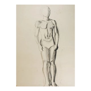 Vintage 1950s Charcoal Standing Study Male Figure Drawing For Sale