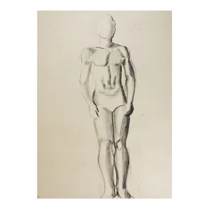 Vintage 1950s Charcoal Standing Study Male Figure Drawing