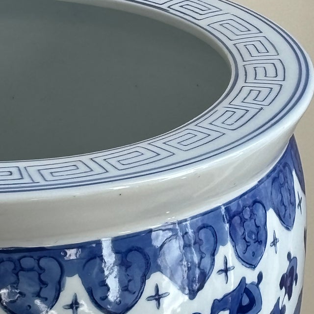 Chinoiserie 1980s Large Chinoiserie Fishbowl Style Porcelain Planter For Sale - Image 3 of 12