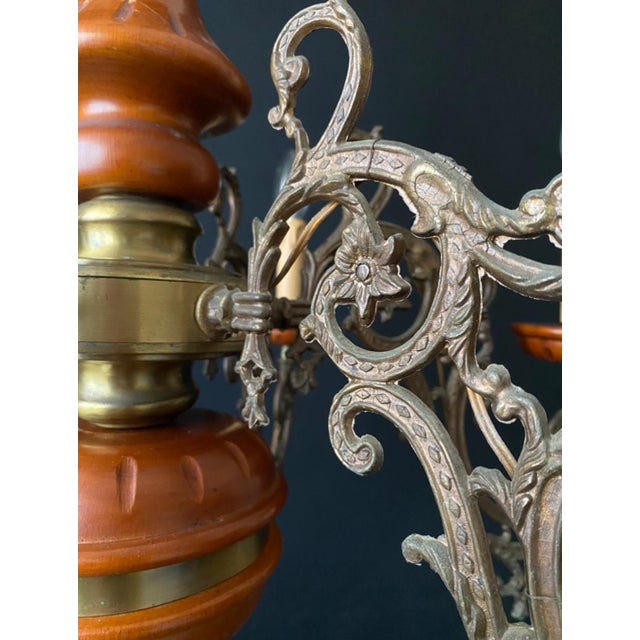 Brown Large Wood Chandelier, 1960s For Sale - Image 8 of 11