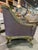 French Provincial Lavender Silk Sofa Chair With Ornate Wood Frame and Pillow For Sale - Image 3 of 12
