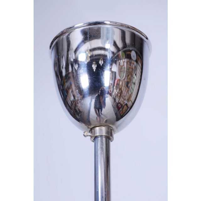 Bauhaus Chandelier in Chrome-Plated Steel and Opaline Glass, Czech, 1920s For Sale - Image 6 of 11