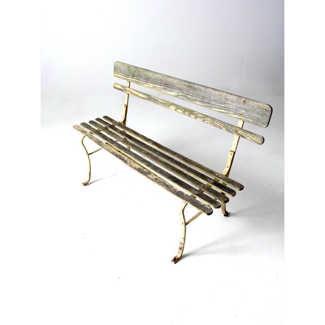 Shabby Chic Vintage Wood Slat Bench For Sale - Image 3 of 12