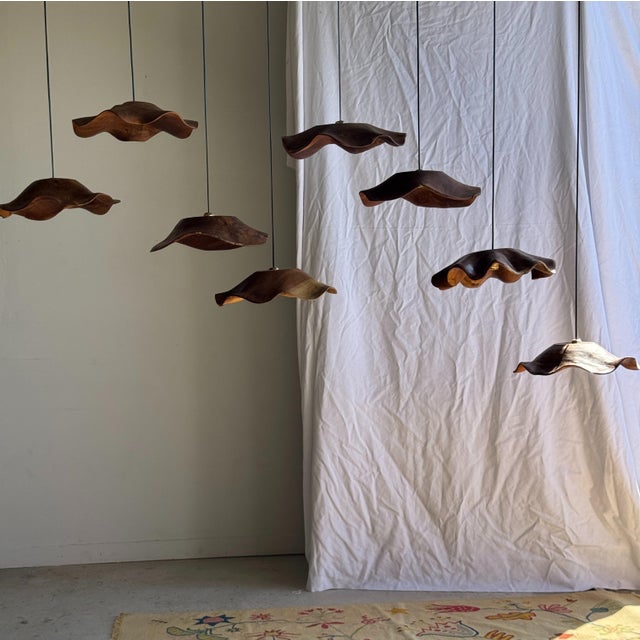 Flat Corrugated Leaf Pendant Light in Teak For Sale - Image 10 of 18