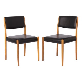 Mid-Century German Beechwood Chairs with Black Faux Leather Seats, 1970s, Set of 2 For Sale