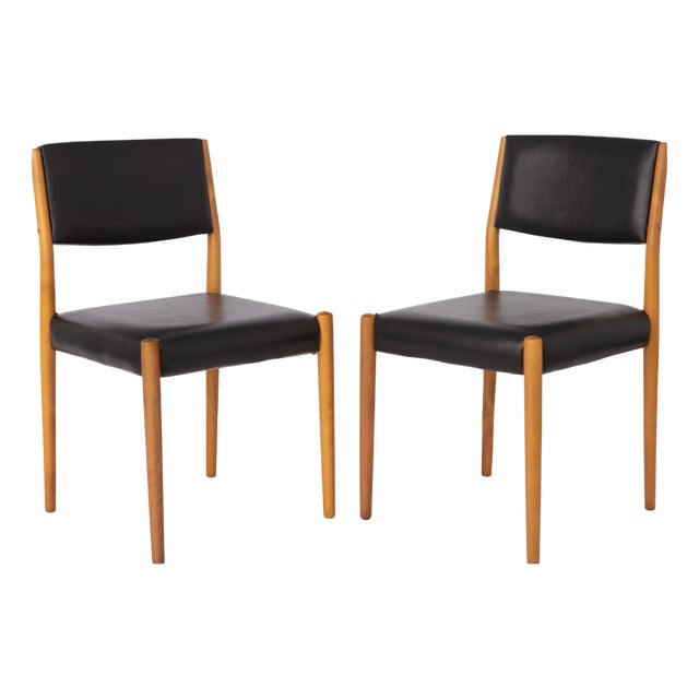 Mid-Century German Beechwood Chairs with Black Faux Leather Seats, 1970s, Set of 2 For Sale