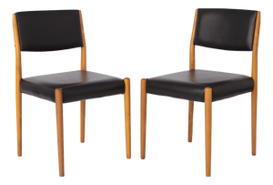 Mid-Century German Beechwood Chairs with Black Faux Leather Seats, 1970s, Set of 2