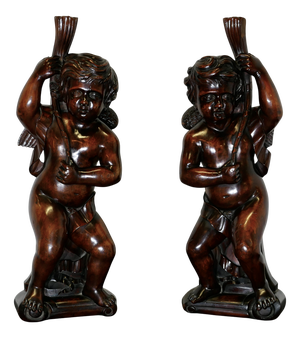 18th Century Carved Walnut Putti, Set of 2