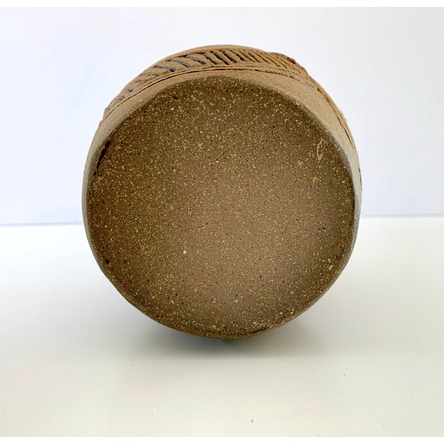 Vintage Vase Studio Pottery, Carved Organic Motif, Signed "Moni" For Sale - Image 12 of 13