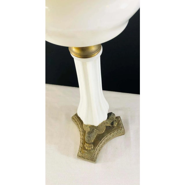 White Vintage Louis XVI Style White Opaline Glass and Bronze Table Lamp For Sale - Image 8 of 12