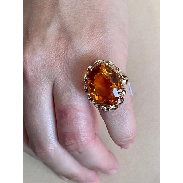 32 Carat Natural Oval Citrine Cocktail Ring in 14 Karat Yellow Gold, Estate For Sale - Image 18 of 18
