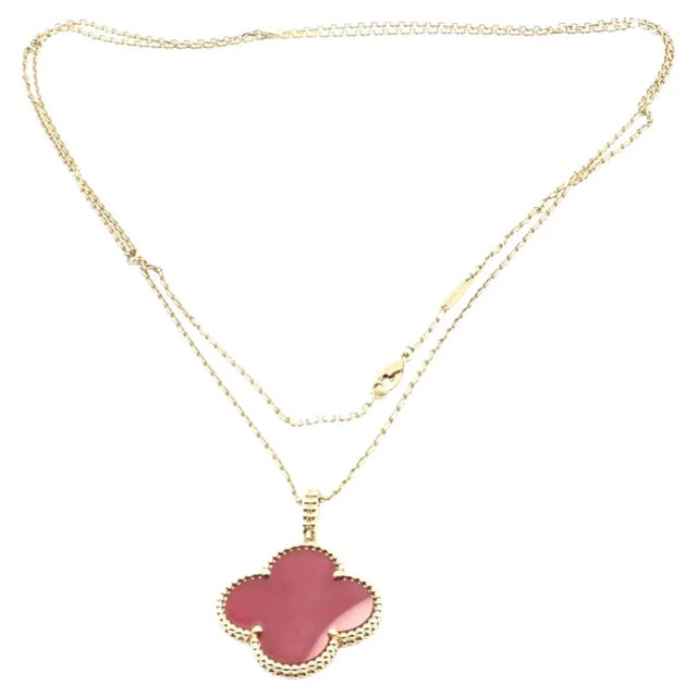 18k Rose Gold Magic Alhambra Carnelian Pendant Long Necklace by Van Cleef & Arpels. *This necklace comes with Van Cleef &...