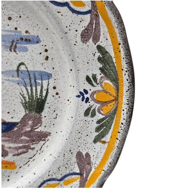 French Peint Main Studio Faience Plate With Hand-Painted Sailboat Scene For Sale In San Francisco - Image 6 of 11