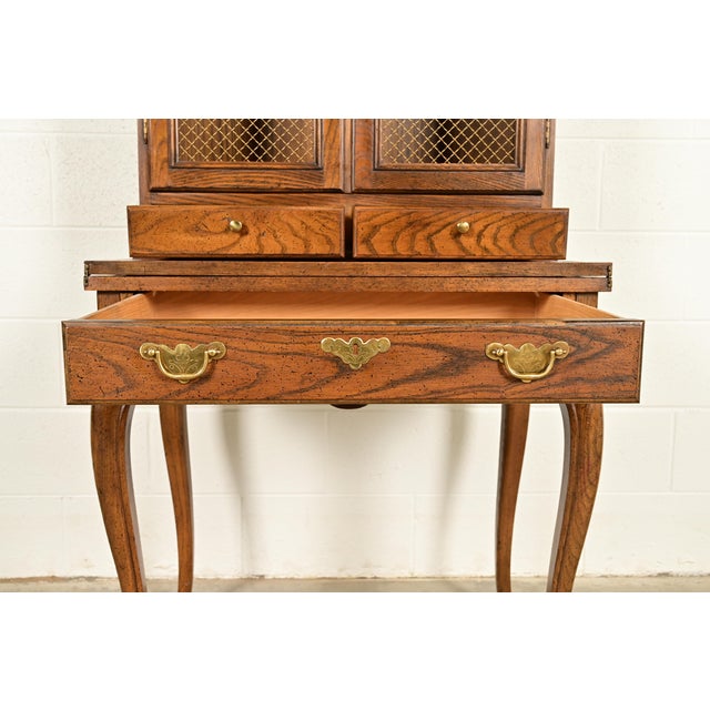 Wood Baker Furniture French Provincial Louis XV Carved Oak Secretary Desk With Bookcase Hutch, Circa 1960s For Sale - Image 7 of 17
