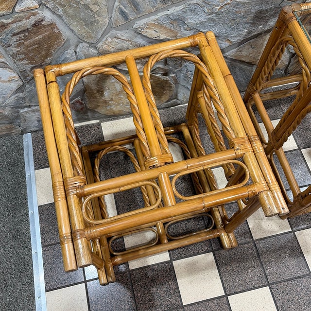 Saffron Bamboo Side Tables With Glass Tops Twisted Arch Design - 2 For Sale - Image 8 of 8