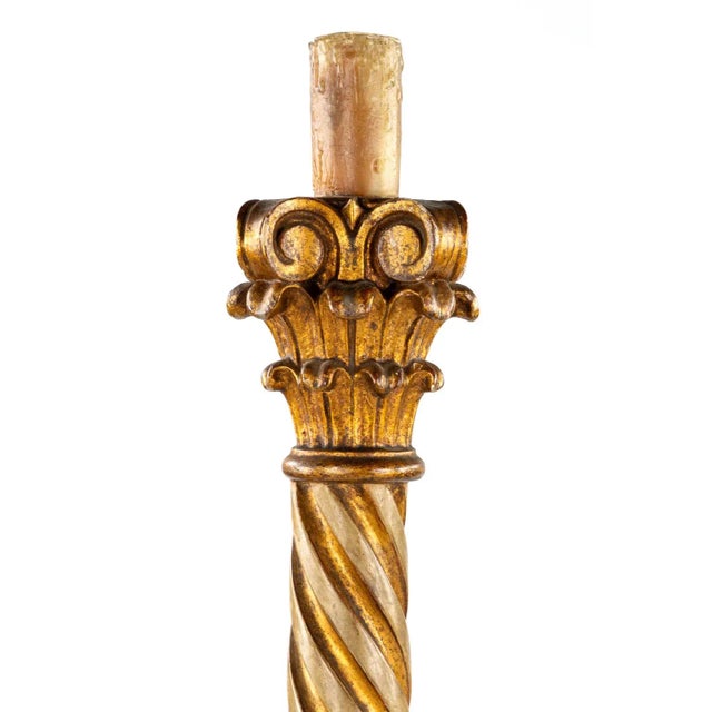 1900s Carved and Polychromed Antique Venetian Floor Candlestick For Sale - Image 4 of 6