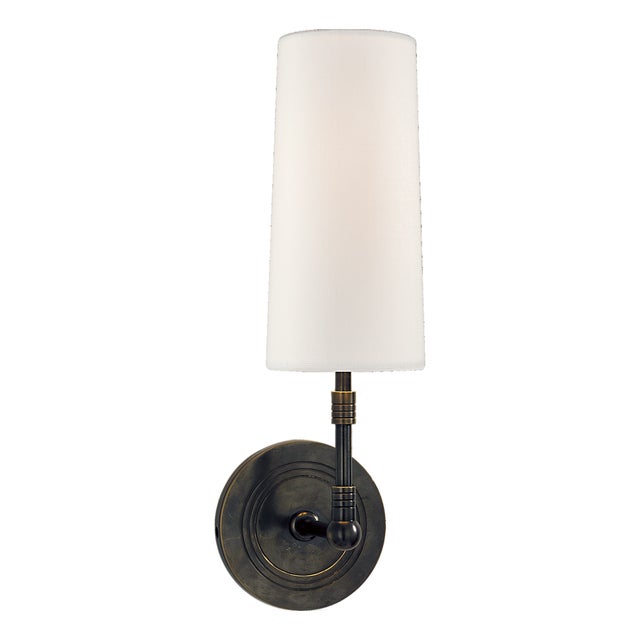 Thomas O'Brien for Visual Comfort Signature Ziyi Sconce in Bronze with Linen Shade For Sale