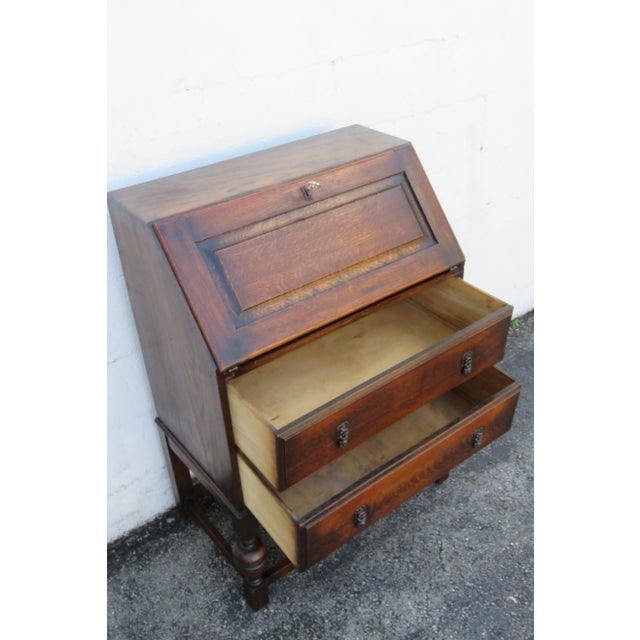 Wood Early 1900s Solid Oak Wood Secretary Desk 6127 For Sale - Image 7 of 15