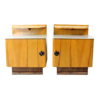 Bedside Tables in Wood and Glass, Former Czechoslovakia, 1950s, Set of 2 For Sale