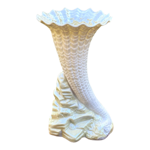 Belleek Rock Spill Vase – Large Irish Porcelain Vase – Cornucopia Shape – 6th Green Mark 1965–1980