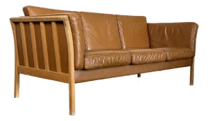 Danish Modern Attributed Skovby Leather & Beechwood Sofa