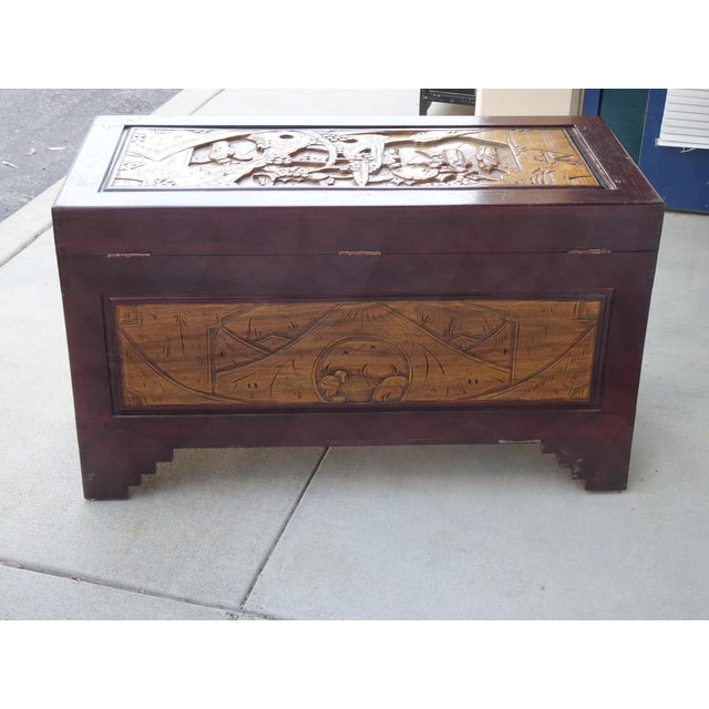 Vintage Chinese Asian Ornately Carved Wood Camphor Dorwy Hope Chest ~ Trunk For Sale - Image 11 of 13
