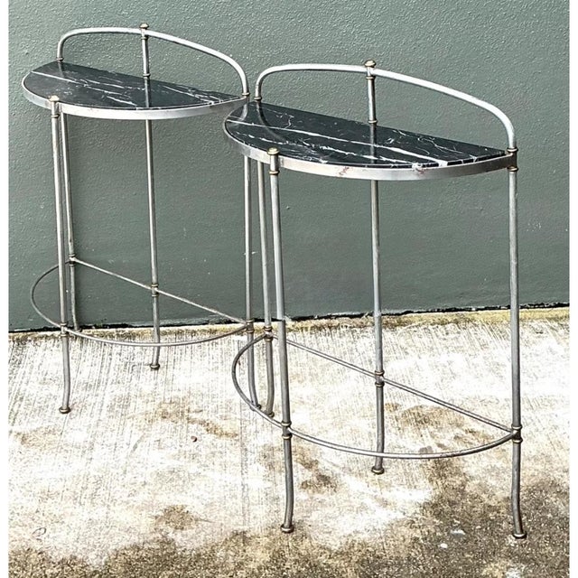 Vintage Demi-Lune Marble Top Tables - Set of 2 For Sale - Image 9 of 12