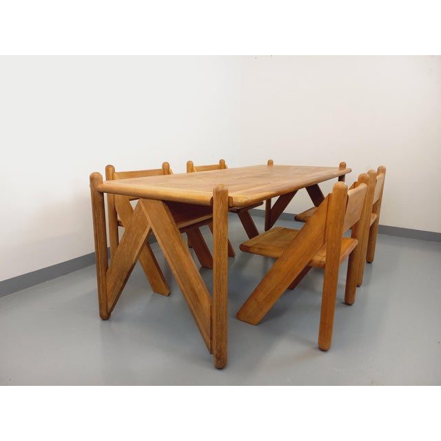 Large Rectangular Table and Brutalist Chairs in Oak, 1960s-1970s For Sale - Image 6 of 18