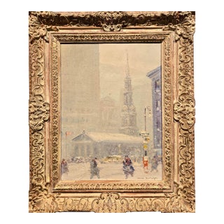 Johann Berthelsen -St. Paul Chapel in the Snow -New York City-1930s Oil Painting For Sale