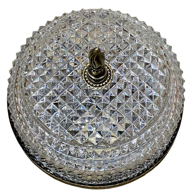 Vintage Genuine Lead Crystal Art Deco Style Flush Mount Light Western Germany For Sale - Image 4 of 6