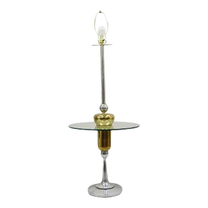 Mid Century Modern Space Age Atomic Era Chrome Brass Glass Side Table Floor Lamp