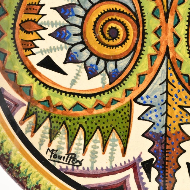 Hand-painted decorative plate by Maurice Fouillen, Quimper France. Made in the rustic art deco style in 1940s/50s. Plate...