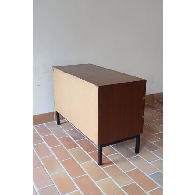 Wood Teak Chest of 3 Drawers on Black Metal Base, 1960s For Sale - Image 7 of 12