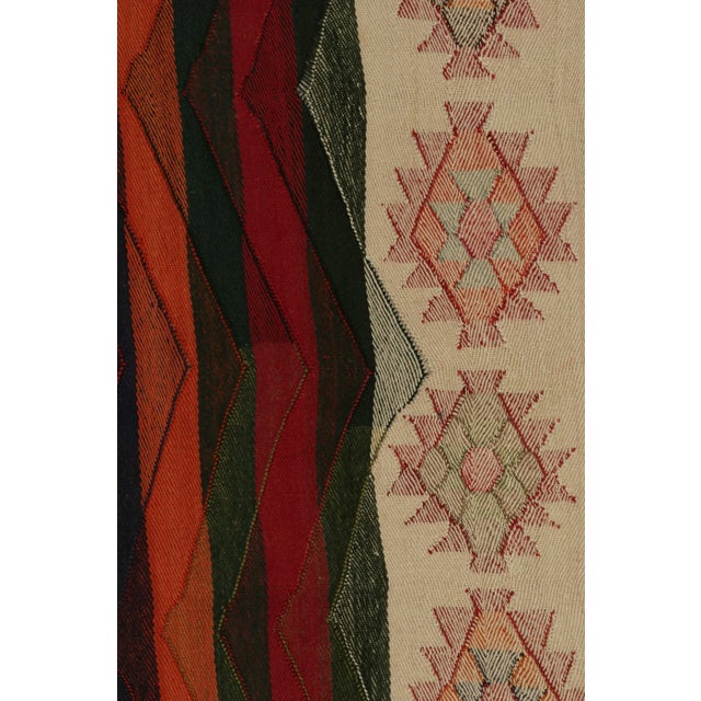 1950s Vintage Qashqai Persian Kilim in Beige With Multicolor Motifs and Red Stripes For Sale - Image 5 of 7