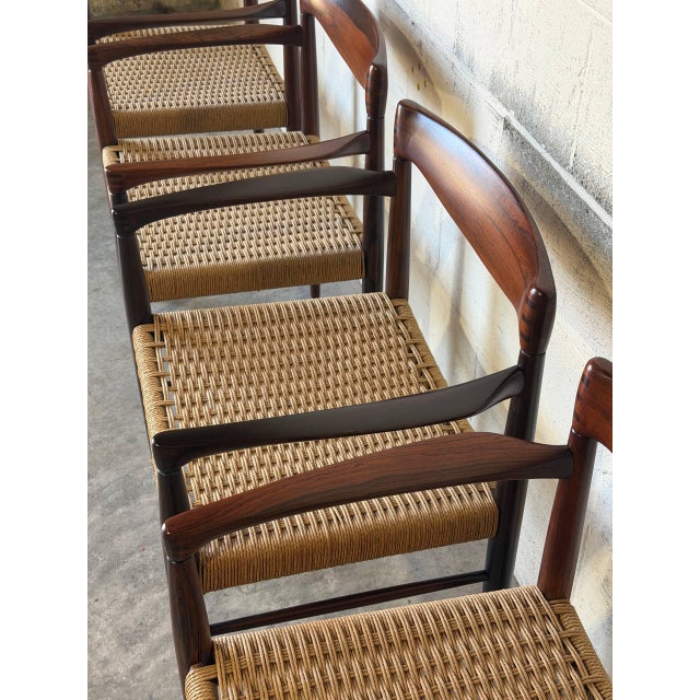 In Style of h.w. Klein for Bramin Rosewood Woven Cord Dining Chairs Set of 4 Danish Mid-Century Modern 1960s For Sale In Los Angeles - Image 6 of 10
