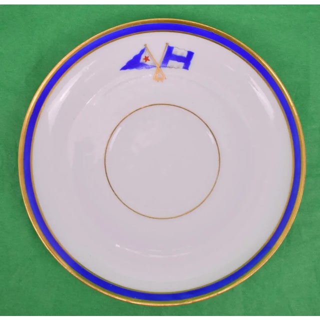 1930s Private Beverly Ma Yacht Club 'Burgee' (Left) X Private Signal (Right) Cup & Saucer Set Made in France For Sale - Image 4 of 6